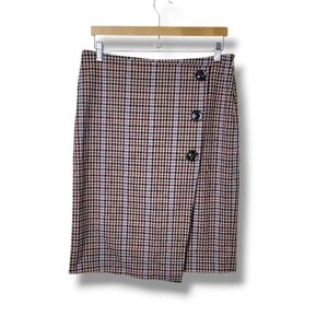 Ann Taylor Check Plaid Wrap Skirt Button Side Size 10P